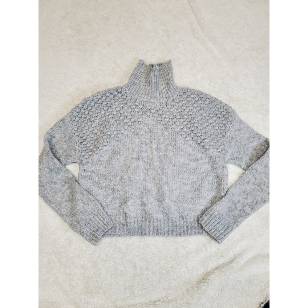 Free People Bradley Gray Textured Knit Bubble Dot Cropped Turtleneck Sweater XS